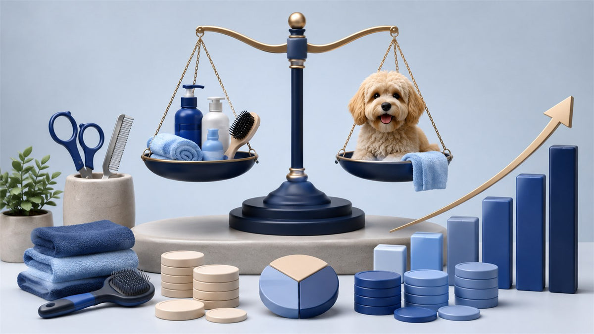 Editorial planning illustration for Dog Grooming Revenue, Costs and Profitability