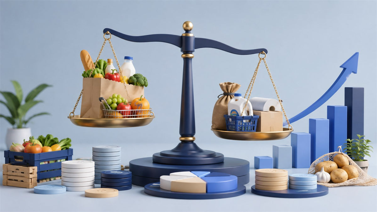 Editorial planning illustration for Grocery Store Revenue, Costs and Profitability