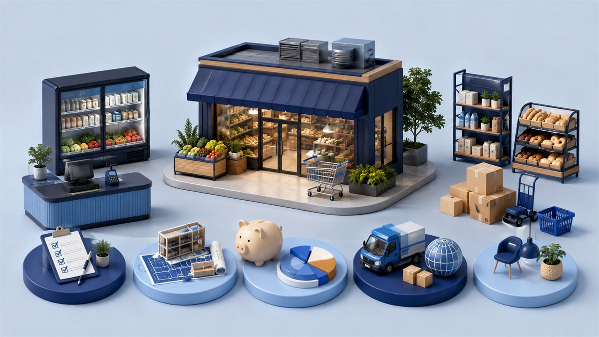 Editorial planning illustration for Grocery Store Startup Cost Breakdown